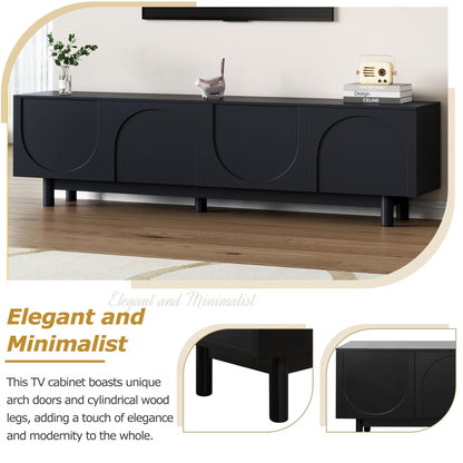 71" Black TV Stand Modern Entertainment Center w/ Arch Doors
