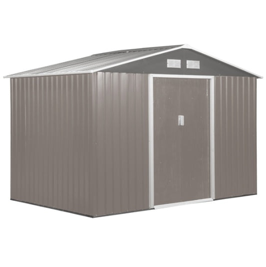 Galvanized Steel Garden Shed 9x6 - Gray Metal Outdoor Storage Shed with Double Doors Vents for Tools Lawn Equipment Patio