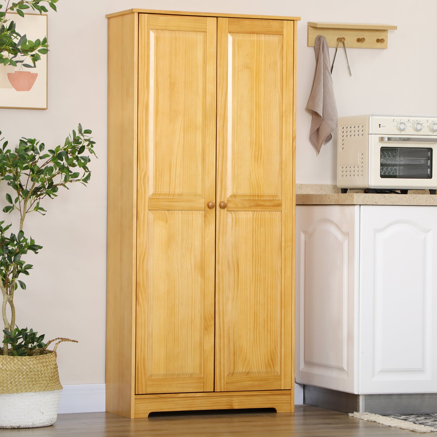 67" Pinewood Kitchen Pantry Cabinet w/ Adjustable Shelves