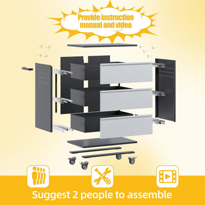 Rolling Tool Chest 3-Drawer Garage Cabinet Black-Grey