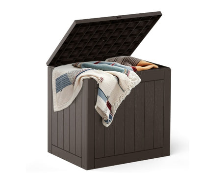 31 Gallon Deck Box - Small Lockable Resin Outdoor Storage Box Waterproof for Patio Cushions, Garden Tools & Package Delivery, Brown/Black