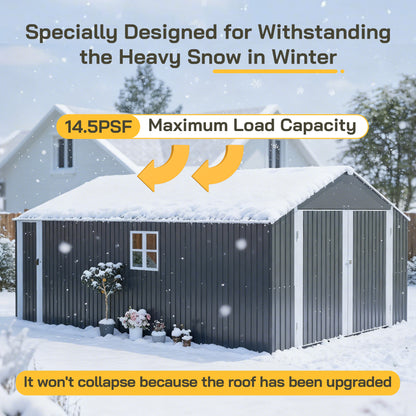 12x20 FT Metal Outdoor Storage Shed - Heavy Duty Garage Shed with Double Doors, 1810 Cu Ft Capacity, All-Weather Protection for Vehicle & Equipment Storage, Black