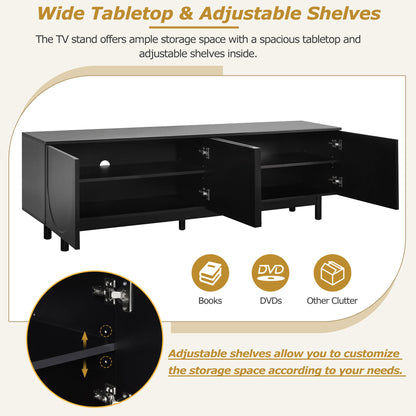 71" Black TV Stand Modern Entertainment Center w/ Arch Doors