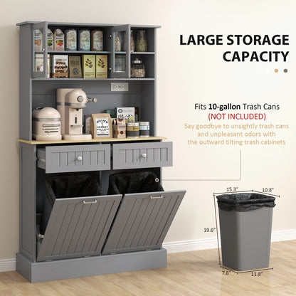 Gray Kitchen Pantry Cabinet with Charging Station & Tilt-Out