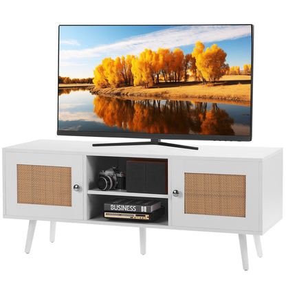 Rattan TV Stand for 55" TV Boho Mid-Century Modern Console