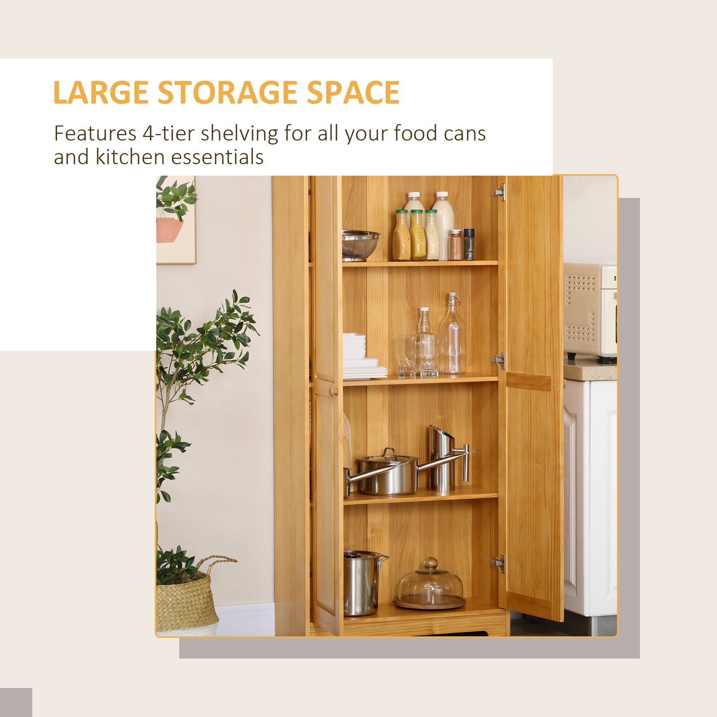 67" Pinewood Kitchen Pantry Cabinet w/ Adjustable Shelves