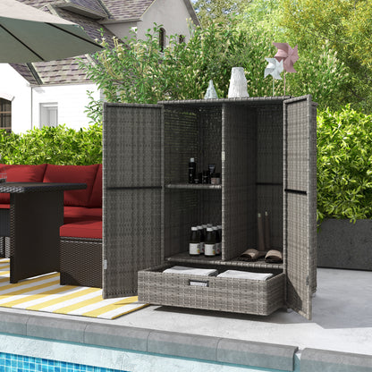 Dark Gray Rattan Pool Towel Cabinet Outdoor Storage