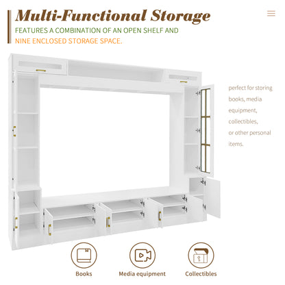 98" White Entertainment Center TV Wall Unit w/ Bookshelves