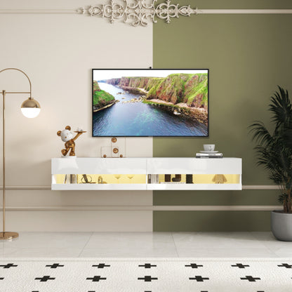 180" Floating TV Stand w/ LED Lights & Charging Station White