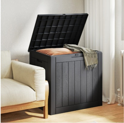 31 Gallon Deck Box - Small Lockable Resin Outdoor Storage Box Waterproof for Patio Cushions, Garden Tools & Package Delivery, Brown/Black