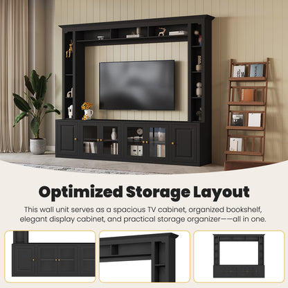 92" Black Entertainment Center TV Wall Unit w/ Bookshelves
