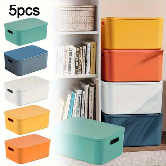 5-Color Lidded Storage Boxes for Home and Office Organization