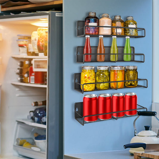 4Pack Strong Magnetic Spice Rack Organizer Fridge Storage Shelf For Jars Seasoning Tins Utensils Space Saver Holder For Refrigerator Microwave