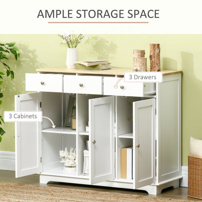 White Sideboard Buffet Cabinet w/ Rubberwood Top & Drawers