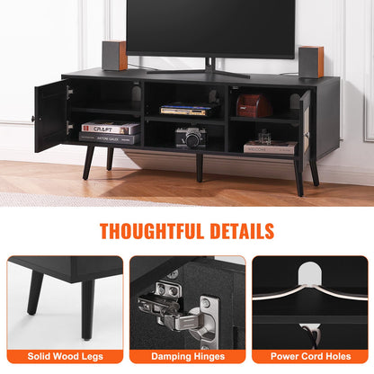 Rattan TV Stand for 55" TV Boho Mid-Century Black Console