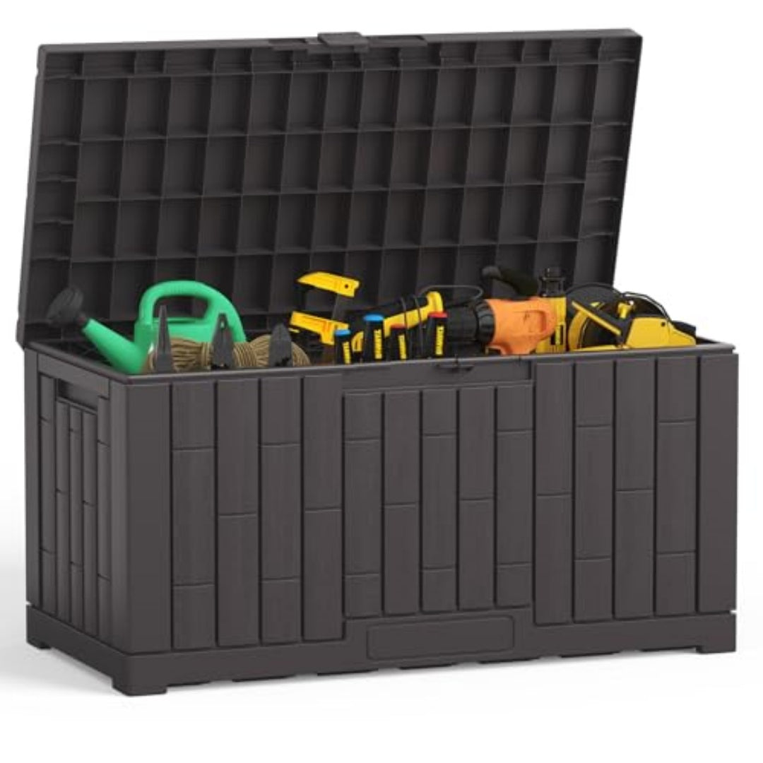 60 Gallon Deck Box - Gray Resin Outdoor Storage Bench