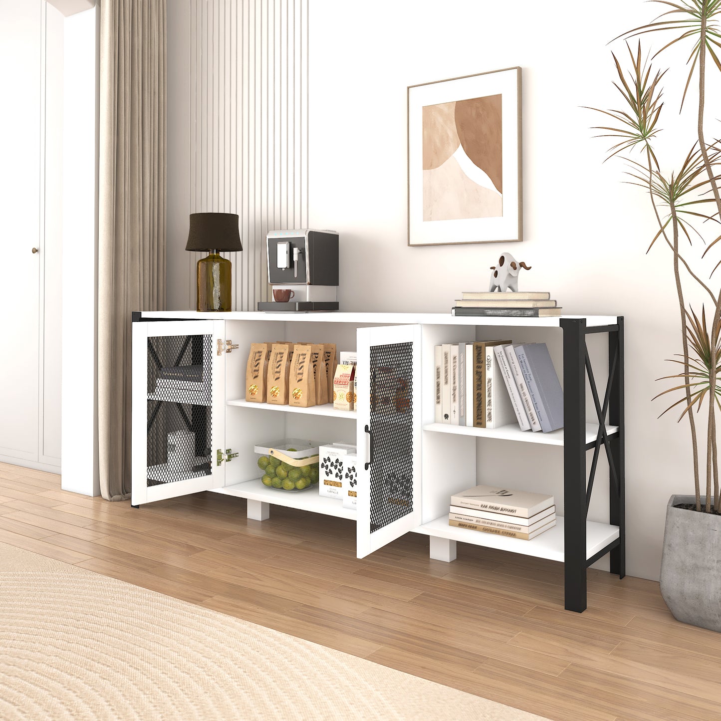 70" Industrial Farmhouse TV Stand for 80" TVs White Oak