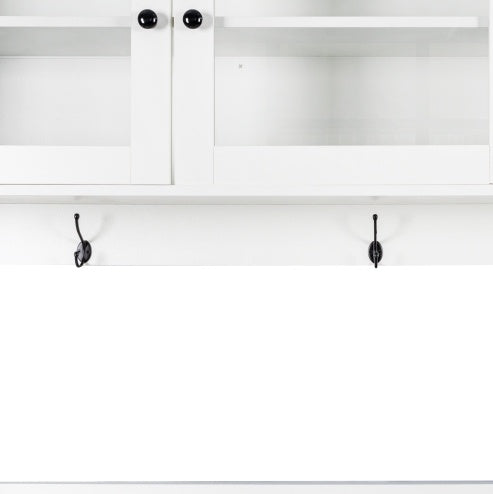 63" White Kitchen Hutch Cabinet Pantry w/ Microwave Shelf
