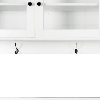 63" White Kitchen Hutch Cabinet Pantry w/ Microwave Shelf