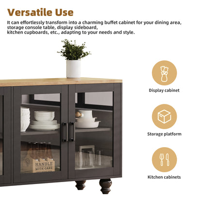 110" Farmhouse TV Stand Entertainment Center w/ Bookshelves Black