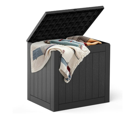 31 Gallon Deck Box - Small Lockable Resin Outdoor Storage Box Waterproof for Patio Cushions, Garden Tools & Package Delivery, Brown/Black