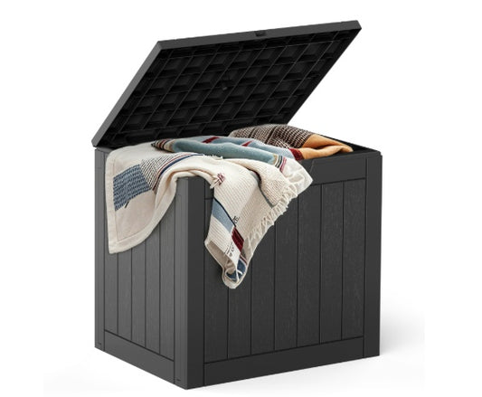 31 Gallon Deck Box - Small Lockable Resin Outdoor Storage Box Waterproof for Patio Cushions, Garden Tools & Package Delivery, Brown/Black