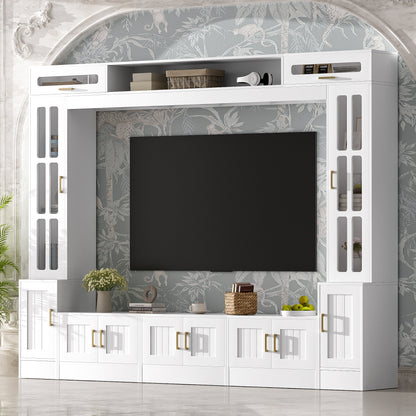 98" White Entertainment Center TV Wall Unit w/ Bookshelves