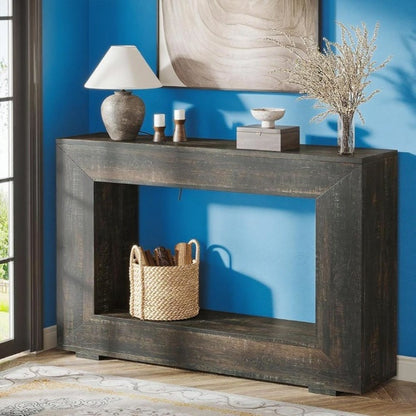 47" Farmhouse Console Table with Storage Rustic Gray Oak