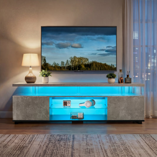 70" LED Gaming TV Stand Entertainment Center Gray Console