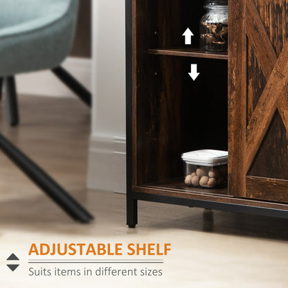 Rustic Brown Sliding Barn Door Buffet Cabinet Sideboard