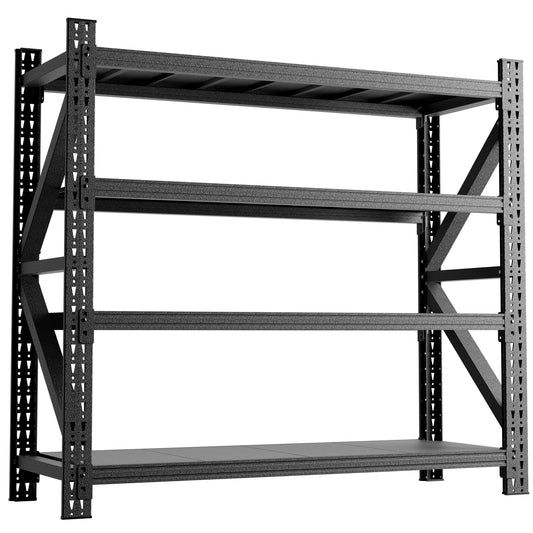 5000 lb Heavy Duty Garage Shelving - 4-Shelf Adjustable Metal Storage Unit, 67" W x 24" D x 63" H Industrial Rack for Warehouse, Black