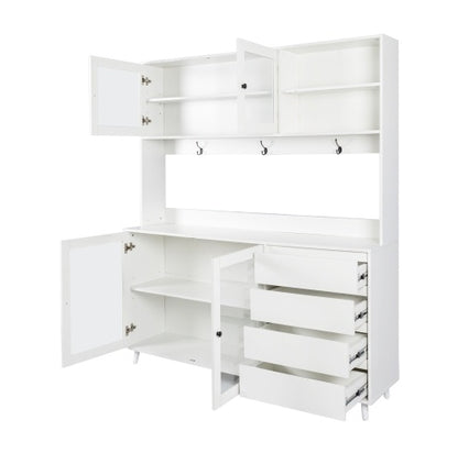 63" White Kitchen Hutch Cabinet Pantry w/ Microwave Shelf