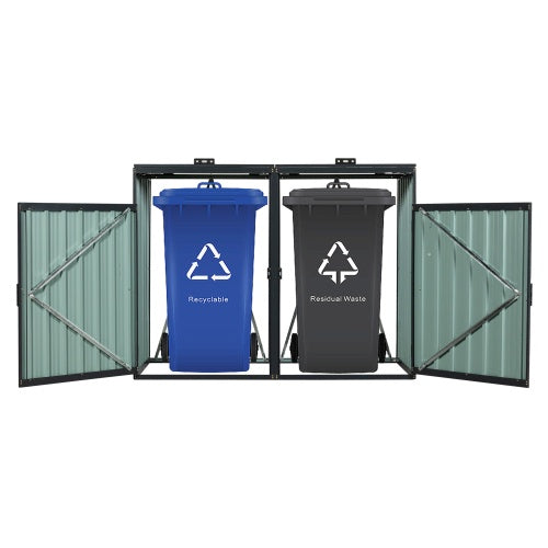 Metal Garbage Bin Shed for 2 Trash Cans - Charcoal Galvanized Steel Outdoor Trash Can Enclosure Storage Shed for Garden Yard Lawn