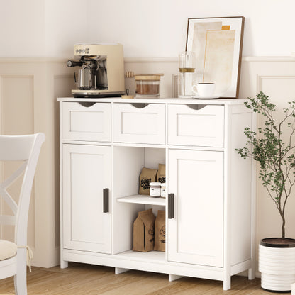 White Accent Storage Cabinet w/ Drawers & Adjustable Shelves