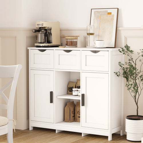 White Accent Storage Cabinet w/ Drawers & Adjustable Shelves
