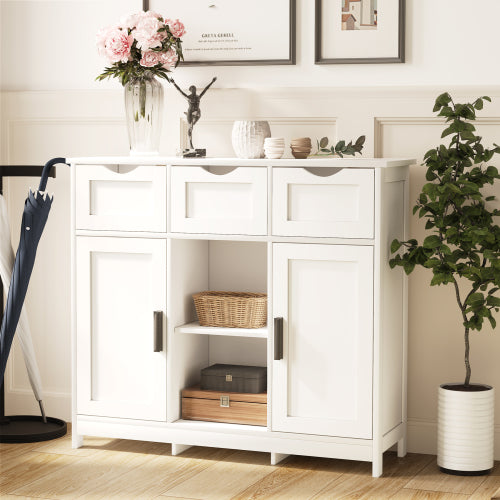 White Accent Storage Cabinet w/ Drawers & Adjustable Shelves