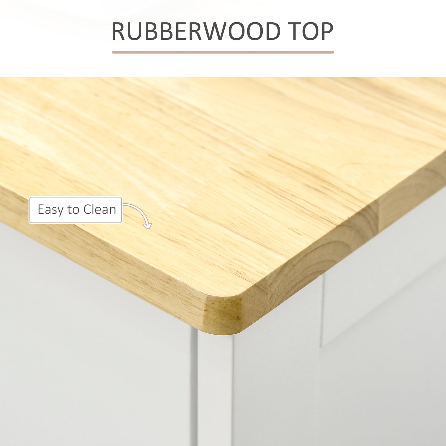 White Sideboard Buffet Cabinet w/ Rubberwood Top & Drawers