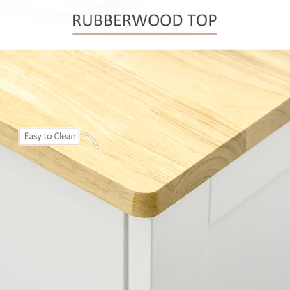 White Sideboard Buffet Cabinet w/ Rubberwood Top & Drawers