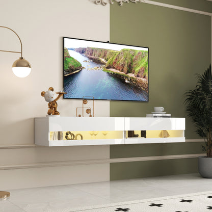 180" Floating TV Stand w/ LED Lights & Charging Station White