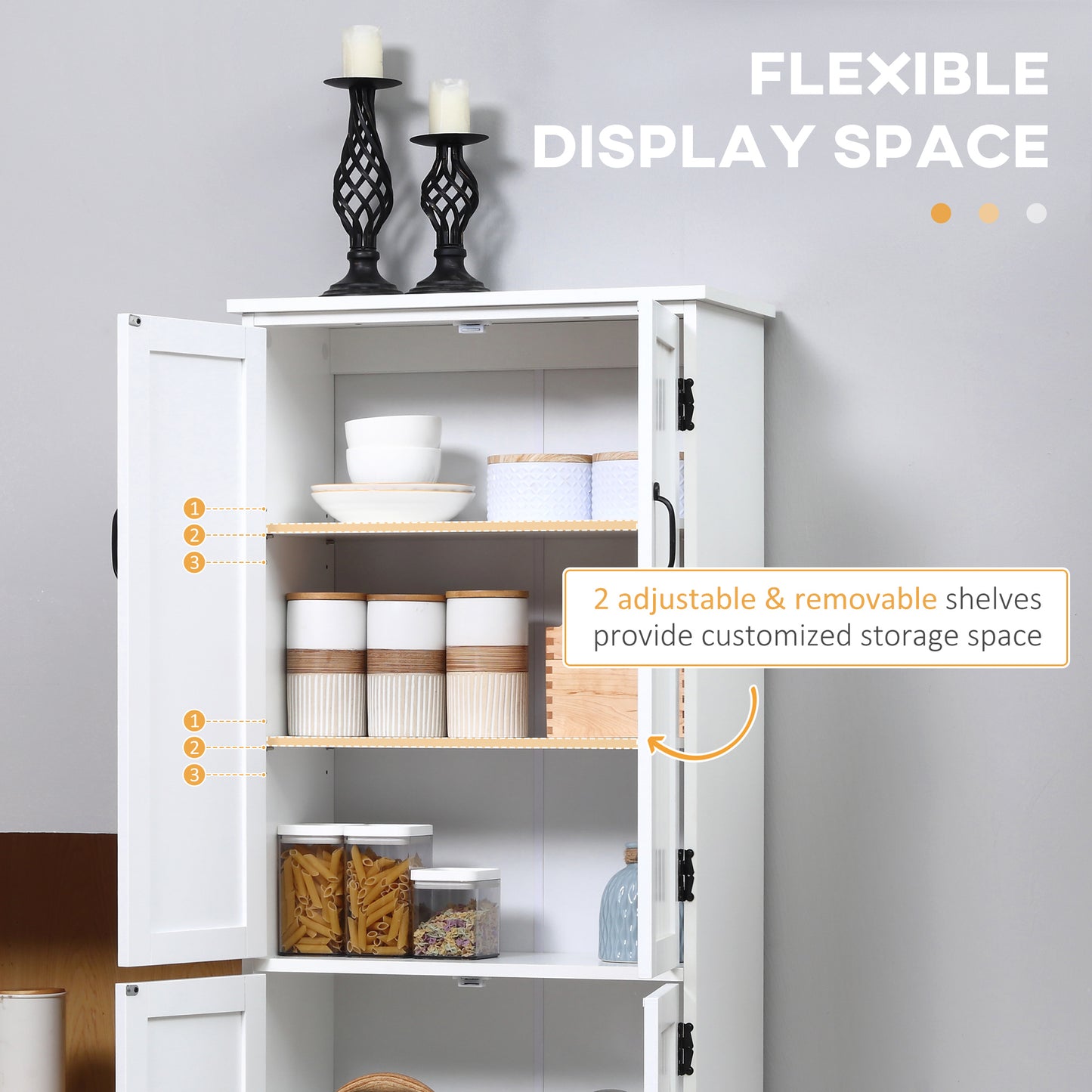 48" Tall White Kitchen Pantry Cabinet w/ Adjustable Shelves