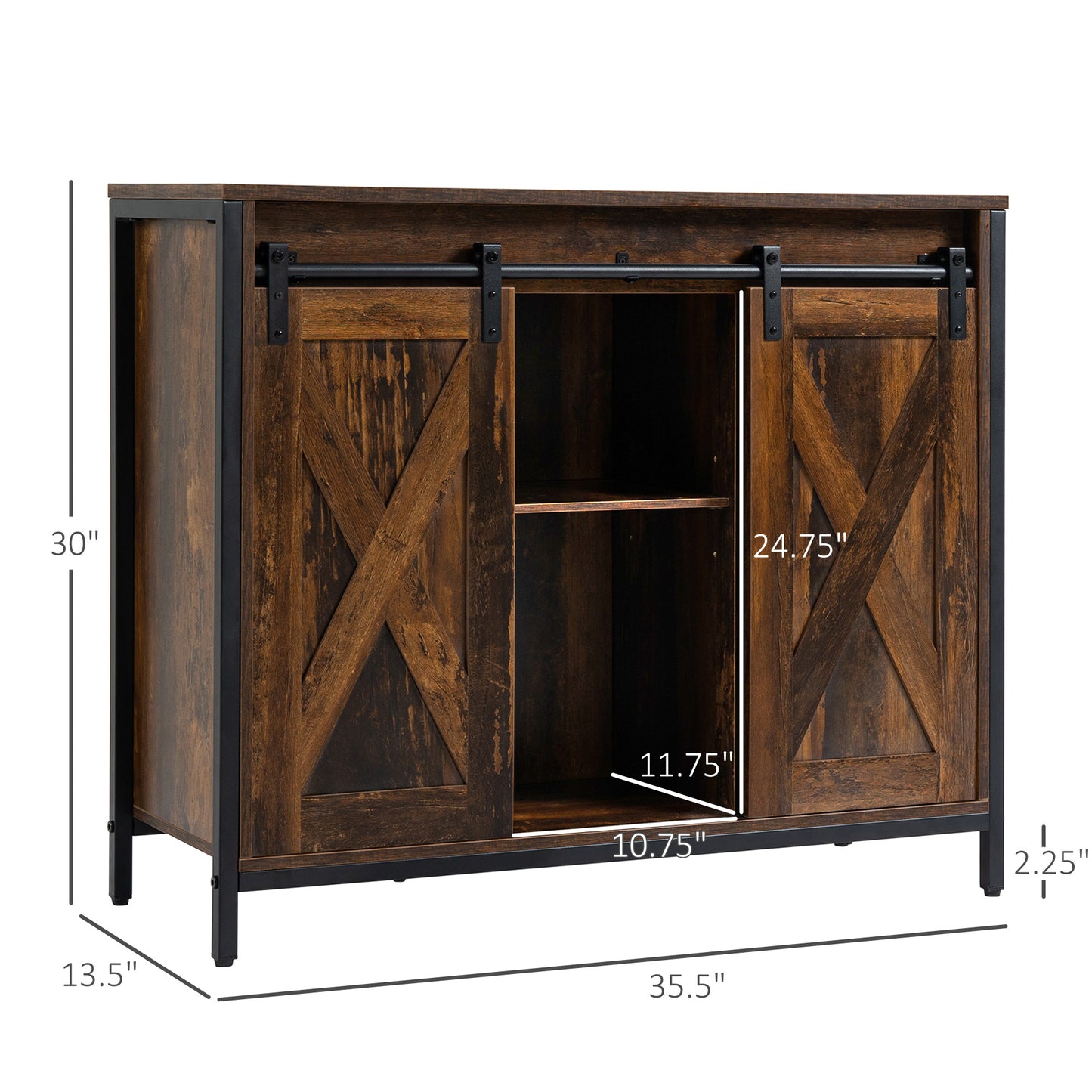Rustic Brown Sliding Barn Door Buffet Cabinet Sideboard