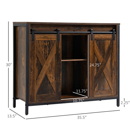 Rustic Brown Sliding Barn Door Buffet Cabinet Sideboard