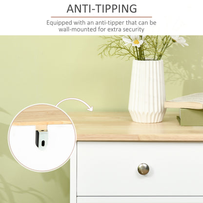 White Sideboard Buffet Cabinet w/ Rubberwood Top & Drawers