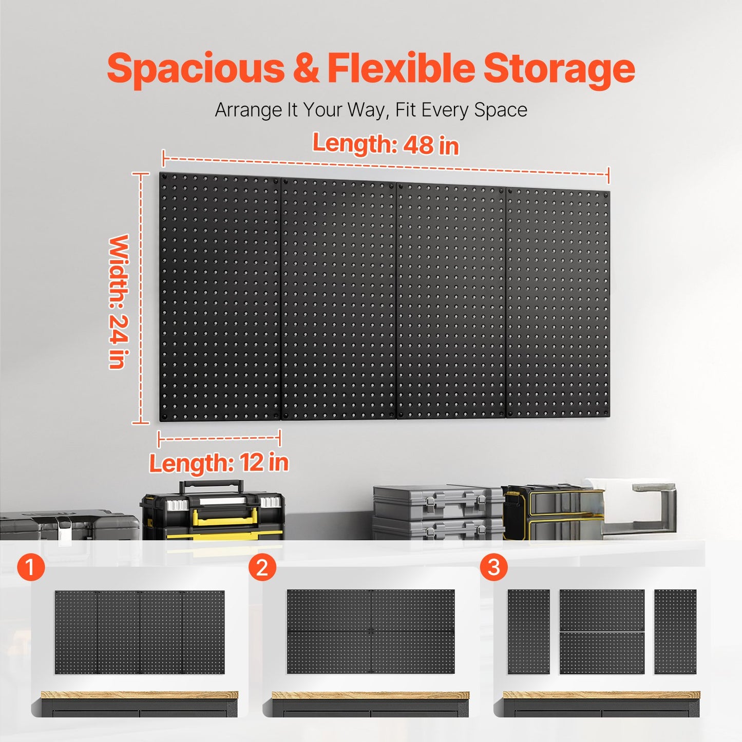 24x12 Metal Pegboard Panels 4-Pack Heavy Duty Black