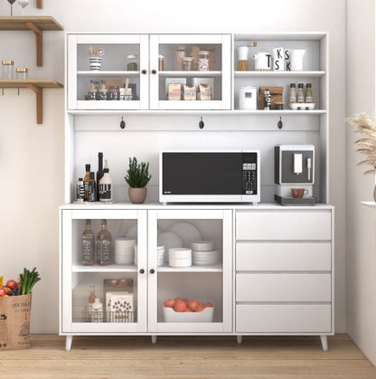 63" White Kitchen Hutch Cabinet Pantry w/ Microwave Shelf