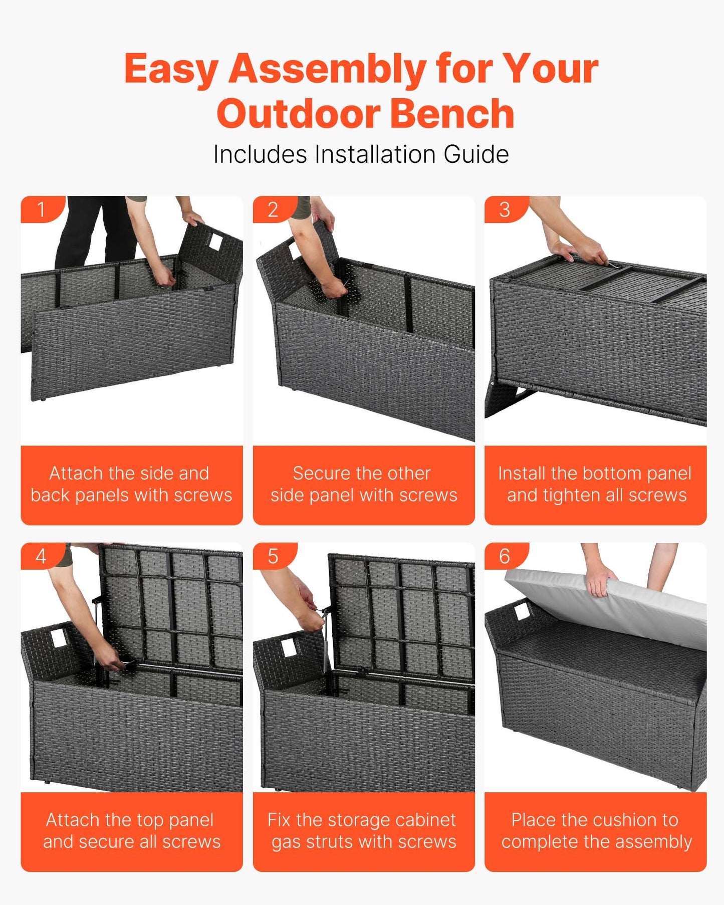 Outdoor Storage Bench with Cushion - 40 Gallon Gray PE Rattan Deck Box Patio Seat Waterproof for Cushions Pool Supplies Garden Tools