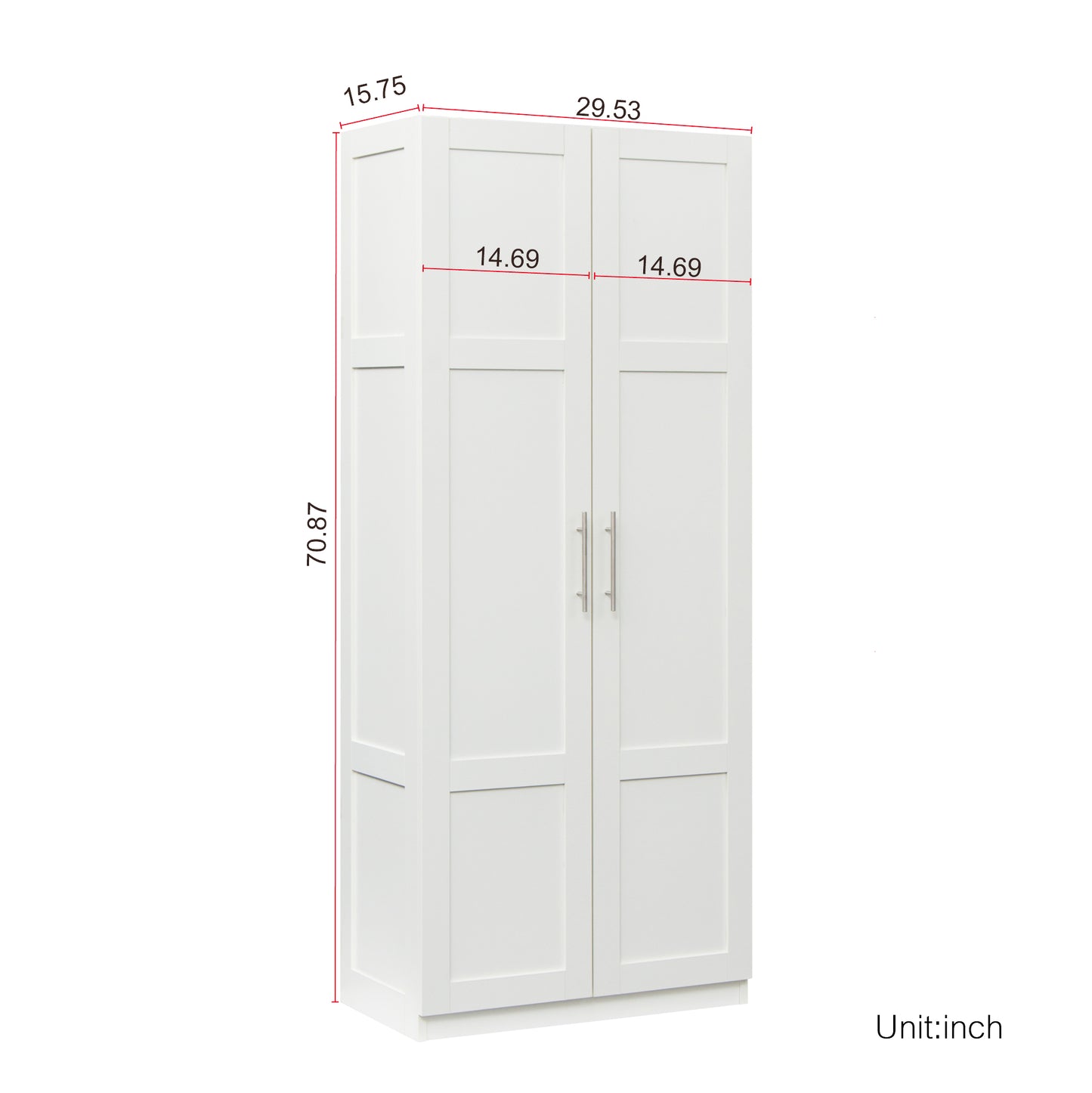 White Pantry Cabinet 71" Tall w/ 2 Doors & Adjustable Shelves