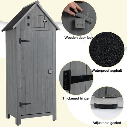 70.5" Tall Wooden Garden Shed - Gray Outdoor Storage Cabinet Tool Shed for Patio & Backyard