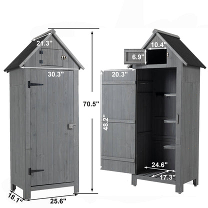 70.5" Tall Wooden Garden Shed - Gray Outdoor Storage Cabinet Tool Shed for Patio & Backyard