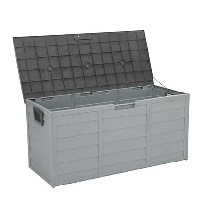 75 Gallon Deck Box with Wheels - 260L Large Outdoor Storage Box Gray Resin Garden Chest Lockable for Patio Cushions Tools Toys